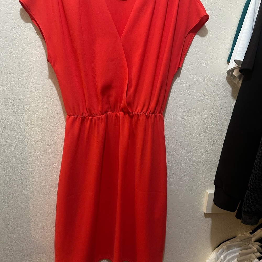 Halogen Red Midi Sundress with V-Neck and Dolman Cap Sleeves